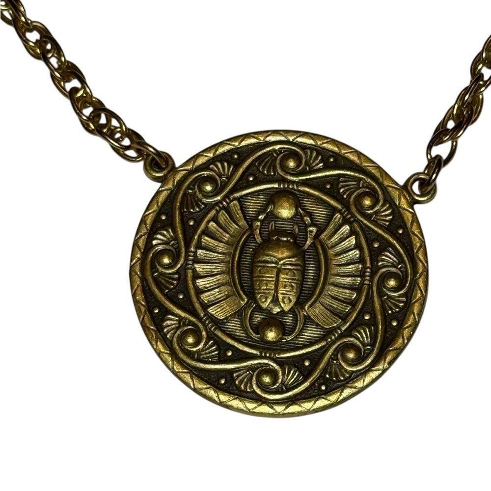 Brass Vintage Design Egyptian Scarab Medallion Pendant